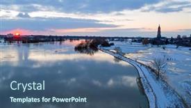  Presentation with city - Presentation theme enhanced with aerial-from-the-snowy-city background and a ocean colored foreground