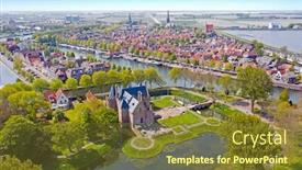  Presentation with castle - Cool new slide deck with aerial-from-the-town-medemblik backdrop and a tawny brown colored foreground