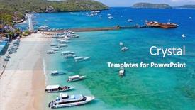  Presentation with bali indonesia touristic destination - Beautiful PPT theme featuring aerial-from-toya-pakeh-harbour backdrop and a teal colored foreground