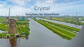  Presentation with windmills - PPT theme with aerial from traditional windmills at kinderdijk in the netherlands background and a light blue colored foreground