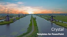  Presentation with windmills - Presentation theme with aerial from traditional windmills at kinderdijk in the netherlands background and a ocean colored foreground