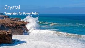  Presentation with beach rocks - Presentation design having aerial-from-waves-smashing background and a teal colored foreground