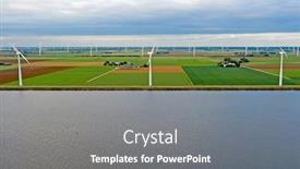  Presentation with windmills - Colorful slide deck enhanced with aerial from windmills at the waterfront in the countryside from the netherlands backdrop and a gray colored foreground