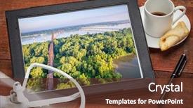  Presentation with water river - PPT theme consisting of aerial image on a digital background and a tawny brown colored foreground