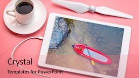  Presentation with water cup - Beautiful presentation design featuring aerial image on a digital backdrop and a  colored foreground