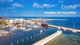  Presentation with marina - Cool new slide deck with aerial-landscape-of-the-marina backdrop and a teal colored foreground