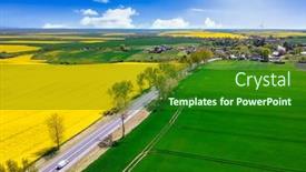  Presentation with blue yellow - Beautiful slide set featuring aerial-landscape-of-the-yellow backdrop and a forest green colored foreground