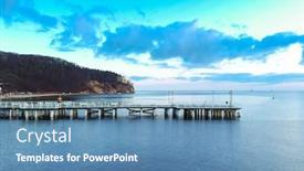  Presentation with landscape - PPT layouts with aerial-landscape-with-wooden-pier background and a teal colored foreground