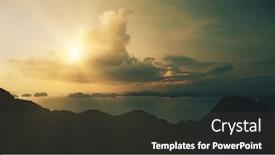  Presentation with sky sun - Slide set having aerial-mountain-island-silhouette background and a tawny brown colored foreground