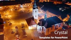  Presentation with european church - Audience pleasing PPT theme consisting of aerial-night-shot backdrop and a tawny brown colored foreground