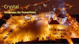 Presentation with european church - Colorful presentation theme enhanced with aerial-night-shot backdrop and a tawny brown colored foreground