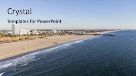  Presentation with broad - PPT layouts having aerial of broad sandy beach in santa monica california background and a light blue colored foreground