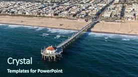  Presentation with city of los angeles ca - Audience pleasing presentation design consisting of aerial of manhattan beach pier backdrop and a navy blue colored foreground