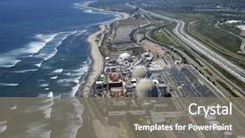  Presentation with plant nuclear - PPT layouts consisting of aerial of nuclear power plant background and a gray colored foreground
