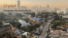  Presentation with city buildings - PPT theme having aerial-overview-of-addis-abeba background and a soft green colored foreground