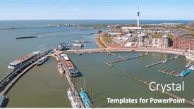  Presentation with ship - Slide set enhanced with aerial-panorama-from-the-city background and a gray colored foreground