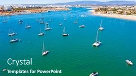  Presentation with algarve - Amazing PPT theme having aerial-panorama-from-the-harbor backdrop and a ocean colored foreground