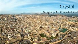  Presentation with fes - PPT layouts with aerial-panorama-of-old-medina background and a light blue colored foreground