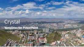  Presentation with mongolia - Slide deck with aerial-panorama-view-of-ulaanbaatar background and a seafoam green colored foreground