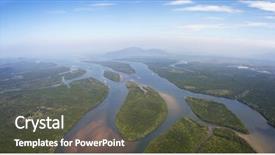  Presentation with strait - Audience pleasing slides consisting of aerial panorama view on estuaries backdrop and a dark gray colored foreground