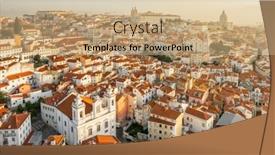  Presentation with old photo - Slide deck enhanced with aerial-panoramic-view-of-downtown background and a  colored foreground