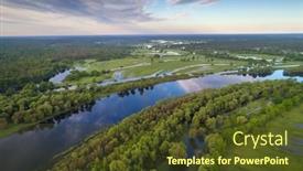  Presentation with overflow - Presentation design with aerial-photo-of-a-floodplain background and a tawny brown colored foreground