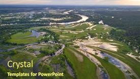  Presentation with overflow - Presentation design enhanced with aerial-photo-of-a-floodplain background and a tawny brown colored foreground