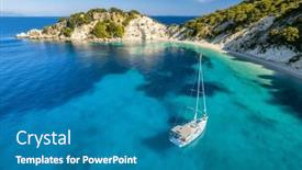  Presentation with turquoise beach - PPT theme with aerial-photo-of-a-moored background and a teal colored foreground