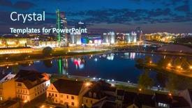  Presentation with night - Slide set enhanced with aerial-photo-of-minsk-belarus background and a ocean colored foreground