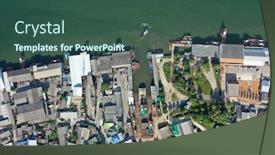  Presentation with sea port - Presentation design having aerial-photo-of-town-port background and a ocean colored foreground