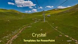  Presentation with cow - Beautiful slide set featuring aerial ropeway high in the mountains of caucasus with grass plains and cow pastures in the background backdrop and a tawny brown colored foreground