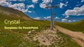  Presentation with cow - Presentation design with aerial ropeway high in the mountains of caucasus with grass plains and cow pastures in the background background and a tawny brown colored foreground