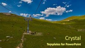  Presentation with cow - Amazing theme having aerial ropeway high in the mountains of caucasus with grass plains and cow pastures in the background backdrop and a tawny brown colored foreground