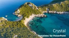  Presentation with turquoise beach - PPT theme consisting of aerial-shot-of-porto-timoni background and a ocean colored foreground