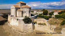  Presentation with aerial - Slides having aerial-shot-of-the-sainte background and a coral colored foreground