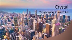  Presentation with chicago skyline - Amazing slide deck having aerial skyline towards lake michigan backdrop and a light blue colored foreground
