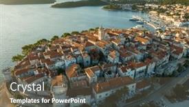  Presentation with croatia - PPT layouts having aerial-sunrise-view-of-korcula background and a dark gray colored foreground