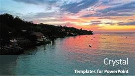  Presentation with bali - Amazing PPT theme having aerial-sunset-from-nusa-ceningan backdrop and a ocean colored foreground