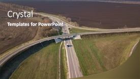  Presentation with intersection - Presentation design with aerial top view of highway intersection junction summer morning background and a violet colored foreground