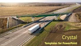  Presentation with semi truck - PPT theme with aerial-top-view-of-white background and a tawny brown colored foreground
