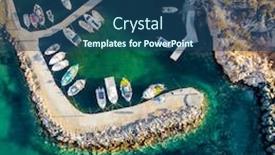  Presentation with dock - PPT layouts enhanced with aerial top view of small motorboats moored at dock paros island greece background and a ocean colored foreground
