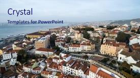  Presentation with aerial - Beautiful PPT theme featuring aerial-view-alfama-lisbon-portugal backdrop and a sky blue colored foreground