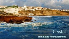  Presentation with rocky shore - Presentation theme consisting of aerial-view-beautiful-travel-destination background and a ocean colored foreground