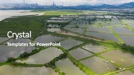  Presentation with hatchery - Slide set featuring aerial view fish hatchery pond background and a tawny brown colored foreground