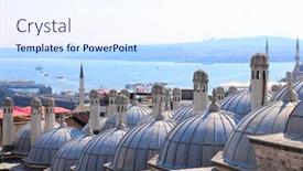  Presentation with mosque - Amazing presentation design having aerial-view-from-suleymaniye-mosque backdrop and a sky blue colored foreground