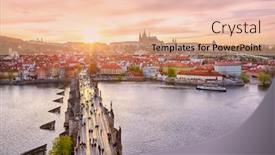  Presentation with prague - PPT theme with aerial view from the bridge tower on charles bridge and prague castle czech republic background and a coral colored foreground