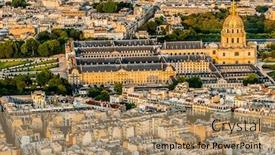  Presentation with paris france - PPT layouts consisting of aerial-view-invalides-chuch-cityscape background and a coral colored foreground