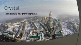  Presentation with fog - Colorful slide deck enhanced with aerial view kiev-pechersk lavra in winter fog backdrop and a light gray colored foreground