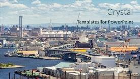  Presentation with import export - Cool new theme with aerial-view-kobe-cityscape backdrop and a light blue colored foreground