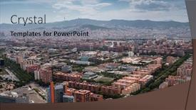  Presentation with spain - Slide set consisting of aerial-view-of-a-barcelona background and a light blue colored foreground
